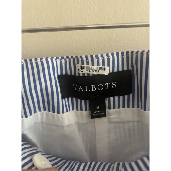 Talbots Nautical Tie Waist Straight Leg Crop Pants Blue White Stripe 8 Preppy - Picture 4 of 13